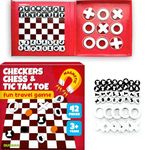 QUOKKA Magnet Board Game for Kids 3-5 - 3 in 1 Chess & Checkers & TicTacToe Game Kids Ages 4-8 - Travel I Road Trip I Plane I Car Ride - Board Toddler Travel Toys