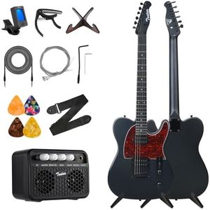 Electric Guitar Kit, 39 Inch Solid Right Hand Guitar Electric for Beginners with Amp + Straps + 4*Guitar Picks + 6*String Set + Tuner + Cable + Electric Guitar Bag, TTE-150-SBK