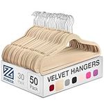 Zober Premium Quality Space Saving Velvet Hangers Strong and Durable Hold Up to 10 Lbs - 360 Degree Chrome Swivel Hook - Ultra Thin Non Slip Suit Hangers - 50 Pack (Ivory)