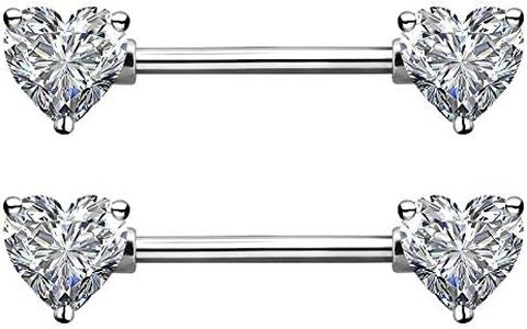 OUFER 2PCS 14G Surgical Steel Nipple Rings Barbell Heart CZ Nipple Rings Piercing for Women nippleshield Piercing Body Piercing