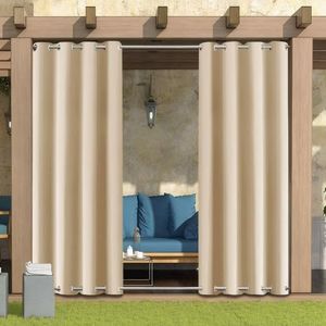 Rideau Exterieur Terrasse,imperméables,Coupe-Vent,Rideau Pergola Extérieur Occultants à Double œillet à Isolation Thermique pour tonnelle de Porte de Jardin,Beige,1 pièce|132x238cm(LxH)