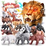 41Pcs Safari Animals Figures Toys–Realistic Jumbo Wild Animals Figurines Plastic African Jungle Animals Playset–Lion,Tiger,Eggs,Trees & Fences–Educational Toys for Kids and Toddlers 3+