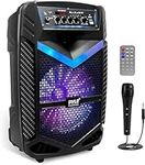 Pyle, Portable PA Speaker, Bluetooth- Loudspeakers, 600W Rechargeable w/ 10” Subwoofer 1” Tweeter, Pa System w/Wireless Microphone, Dj Speakers, w/Recording Function/Mic Input/Lights/USB/SD/Radio