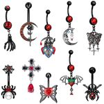 TJCGCKK 10 Pcs Goth Spider Skull Dragon Bat Dangle Belly Button Rings Alloy Curved Barbell Navel Rings Detailed Belly Button Piercing Body Jewelry, One Size, Crystal, cubic zirconia