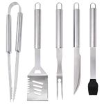 LotFancy Griddle Accessories Set, 5PCS Grill Kit for Heavy Duty BBQ Accessories Camping Tools with Kitchen Spatula, Tongs, Carving Fork, Knife, Basting Brush, Grilling Cooking Gifts for Men Dad