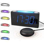 Vibrating Alarm Clock for Heavy Sleeper/Deaf/Hear Impaired, Loud Alarm Clock with Bed Shaker, 7" LED Display & Full Range Dimmer, 7-Color Night Light, 2 USB Ports, Plug-In Clock & Battery Backup