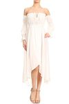 ANNA-KACI Womens Boho Long Sleeve Off Shoulder Renaissance Peasant Dress, Off-White, Small