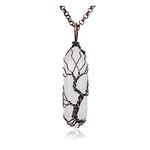 JOVIVI Clear Quartz Tree of Life Crystal Healing Pendant Necklace Vintage Bronze Wire Wrapped Gemstone Quartz Point Chakra Energy Stone Necklace Jewelry for Women Men