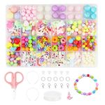 SANNIDHI Bracelet Making Kit For Kids Girls, 520Pcs 24 Types Beads For Jewellery Making Kit, Color Cute Necklace Bracelet Beads Kit, Acrylic Beads Set For Crafts Diy, Gift For Children, Multicolor