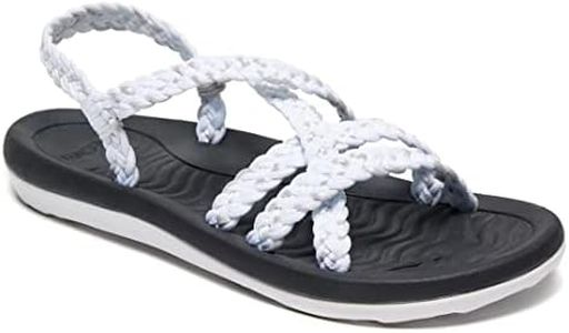 MEGNYA Women Summer Athletic Hiking Shoes, Fit Cushioning Wadable Shock Absorber Slide Sandals, Arch Support Orthotic Sandals Lightweight Soft Ropes for Flat Feet White Size 8.5