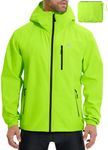 BALEAF Men's Cycling Rain Jacket Waterproof Windbreaker Packable Hood Running Gear Lightweight Reflective Green XL