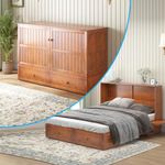 Mjkone Queen Murphy Bed with USB Charging Station, Queen Size Cube Cabinet Bed Foldable Panel, Murphy Cabinet Beds with Tri-Folding Mattress and Storage Drawers for Bedroom/Office/Guest Room, Cherry