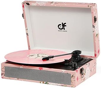 Vinyl Record Player Bluetooth with Built-in Speakers, Vintage Portable Suitcase Turntable 3-Speed with USB Recording Headphone/RCA/AUX Jack for Muisc Record Player Pink Floral