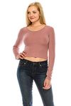 Hollywood Star Fashion Women's Soft Knit Long Sleeve Crop Top (Medium, Dustypink)