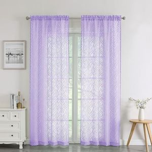 Chyhomenyc Marilyn Light Purple Sheer Curtains 72 Inch Length 2 Panels Set, Light Filtering Airy 3D Leaf Clip Jacquard Sheer Curtain Drapes for French Door Bedroom Window, 38Wx72L Inches, 2 Panels