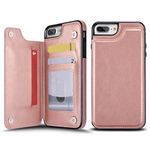 UEEBAI Case for iPhone 6 Plus 6S Plus, Luxury PU Leather Case with [Two Magnetic Clasp] [Card Slots] Stand Function Practical Soft TPU Case Back Wallet Flip Cover for iPhone 6 Plus/6S Plus -Rose Gold