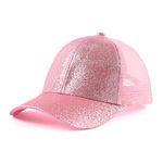 Zsedrut Tolddler Girls Baseball Cap Kids Glitter Trucker Hats Adjustable Summer Sun Hat Mesh Ponytail Caps(Pink)