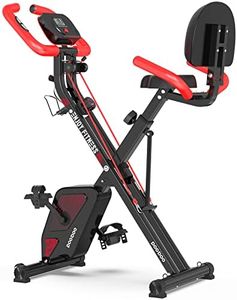 pooboo Foldable Exercise Bike Magnetic Upright Bike Indoor Cycling Bike Stationary Bike with Arm Resistance Bands,Pulse Sensor,LCD Monitor
