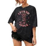 Let's Go Girls Shirt Women Bachelorette Party T-Shirt Funny Letter Graphic Tops Bridal Wedding Vintage Vacation Tees, Black, Medium