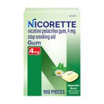 Nicorette Gum Stop Smoking Aid, Spearmint, 100 Count