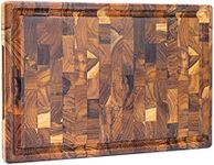 Erreke Large End Grain Teak Wood Cutting Board, 17.5x12x1.3 in, High Durability Big Size, Juice Groove, Chopping or Serving Meat Cheese Bread