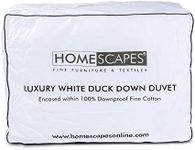 HOMESCAPES King Size 10.5 Tog Duvet, Luxury White Duck Down Duvet, 100% Cotton Anti Dust Mite & Down Proof Fabric, Anti Allergen, Washable at Home Spring Autumn Quilt