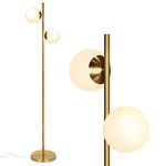 Brightech Sphere Floor Lamp for Living Room, Mid-Century Modern 2 Globe Pole Light for Bedroom, Bright LED Standing Lamps for Offices, Contemporary Living Room Décor – Gold/Antique Brass