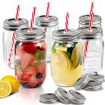 MASTERTOP Mason Jars, 6pcs Glass Mason Storage Jars Set with Sealing Lids, Screw Top Jars for Overnight Oat Jam Candies Smoothies, Food Jars (6 x 500 ml), Send 6 Straws & 12 Lids