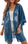 Bsubseach Bathing Suit Cover Ups for Womens Lace Kimono Summer Cardigan Swimsuit Coverup Short Beach Dusters Dark Blue