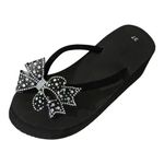 viyabling Women's Platform Flip Flop Rhinestones Arch Support Comfortable Soft Cushion Wedge Flip Flops Summer Thong Sandals, A1-black, 9