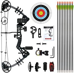 WUXLISTY Youth Compound Bow Set 15-45 Lbs for Teens and Beginner, Package with Archery Hunting Equipment, 5 Pin Sight, Max Speed 320fps, Adjustable, Right Hand, Black