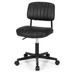 COSTWAY PU Leather Office Chair, Ergonomic Swivel Computer Desk Chair with Wheels, Height Adjustable Mid-Back Padded Armless Executive Task Chairs (Black)