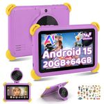 Ainmel Kids Tablet 7 inch Android 15 Tablet for Kids, 20GB+64GB (TF 1TB), Android Tablet with Parental Control, AI Dual Cam&Learning, WiFi 6/BT 5.3, Widevine L1, Tablet with Protective Case - Purple