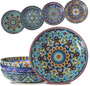 glowworm Pasta Bowls Set of 4, 42 oz Ceramic Salad Bowls for Kitchen, Large Serving Bowls for Ramen, Fruit, Housewarming Gift, Dishwasher & Microwave Safe, Bohemian