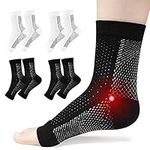 ACWOO Plantar Fasciitis Socks, 4 Pairs Neuropathy Socks Ankle Compression Socks for Women Men, Breathable Anti-Slip Ankle Support Brace Wide Calf Compression Socks for Pain Relief, Flying, Running