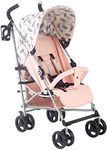 My Babiie MB02 Stroller - from Birth to 4 Years (22kg), Lightweight & Compact Umbrella Fold, Travel Buggy for Toddlers, Pushchair Includes Cup Holder and Rain Cover - Pink & Grey Chevron