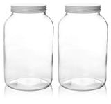 2 Pack - 1 Gallon (3.78 Liter) Glass Mason Jar Wide Mouth with Airtight Metal Lid - Safe for Fermenting Kombucha Kefir - Pickling, Storing and Canning- USDA Approved BPA-Free Dishwasher Safe- by Kitchentoolz