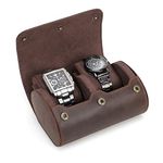 Crazy Horse Leather Watch Box, CONTACT'S 2 Slots Watch Case Travel Watches Roll for Men Watch Storage Organizer Brown Watch Holder