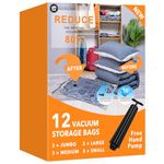 GONGSHI Vacuum Storage Bags (3 x Jumbo, 3 x Large, 3 x Medium, 3 x Small), Space Saver Sealer Compression Bags with Travel Hand Pump