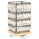 EsLuker.ly Rotating Earring Display Holder Stand for Vendors Events Selling, Large Capacity 64 Hooks Jewelry Rack with Wooden Base for Earring Card Sales (Oak Color+Black)