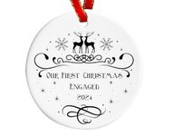 Our First Christmas Engaged Bauble, Ceramic Engagement Decoration, Engaged Couple Gift