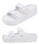 Womens Platform Sandals with Arch Support, Adjustable Buckle Beach Sandal Woman Comfort Lightweight Ultra Cushion EVA Slides, Double Buckle-white, 7 UK