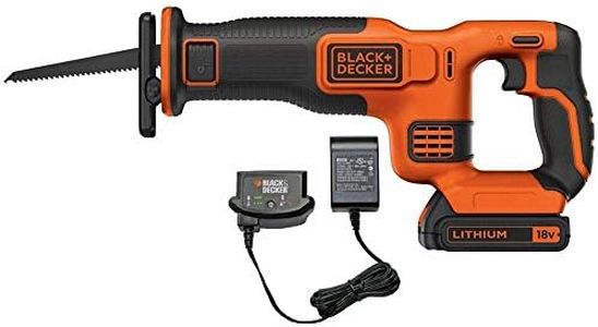 Black+Decker BDCR18 Cordless Reciprocating Saw (18 V, 22 mm Stroke Length, 110 mm Cutting Depth, Tool-Free Blade Change, Battery, Charger)