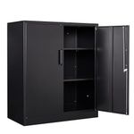 NODHM 35.5'' Metal Storage Cabinets with Lock, Small Locker Steel Cabinets, Adjustable Shelves 2 Doors for Home, Office, Warehouse, Garage (Metal Handle, Black)