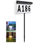 Solar Address Sign, T-SUNUS House Numbers Waterproof, 2-Color Lighting Modes LED Illuminated Address Plaque with Stakes, Outdoor In Ground Address Number for Home Yard