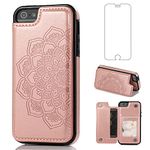 Asuwish Compatible with iPhone 6 6s Case and Tempered Glass Screen Protector Card Holder Slot Kickstand Flip Phone Cases for iPhone6 Six i6 S iPhone6s iPhine6s iPhones6s i Phone6s Phone6 6a Rose Gold