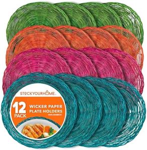 Stock Your Home 10-Inch Bamboo Paper Plate Holder (12 Count) - Paper Plate Holders Wicker Heavy Duty - Wicker Plate Holder - Paper Plate Holders Bamboo - Paper Plate Holders Reusable - Multicolor