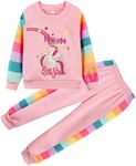 RETSUGO Girls 2 Piece Outfits Toddler Girls Leopard Print T-Shirt and Leggings Set School Outfits Girl Clothes Fall Sets, A-cute Unicorn/Pink, 7-8 Years