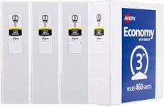 Avery Economy View 3 Ring Binders, 3" Round Rings, 4 White Binders (03360)