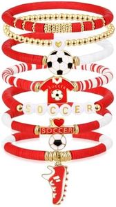 Joyline Women’s Soccer Charm Bracelet, Game Day Fan Jewelry Accessory, Red/White